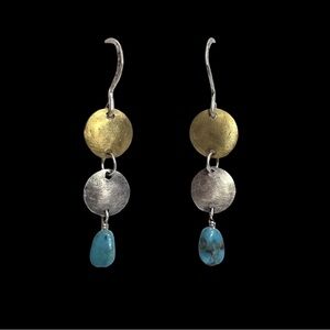 Silpada Vintage Sterling Silver Brass Turquoise Triple Disc Dangle Earrings